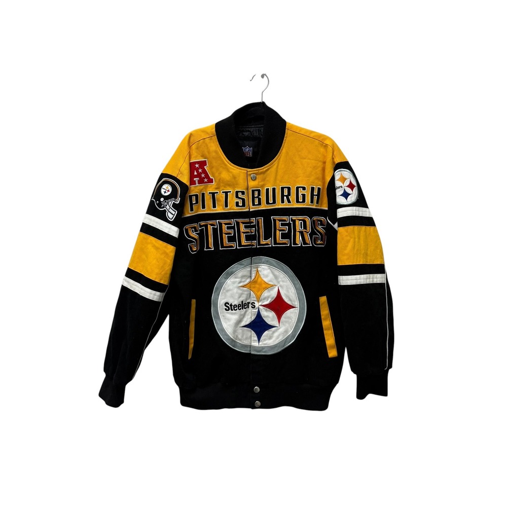 NFL Pittsburgh‎ Steelers Varsity Jacket Mens Large Black Yellow Cotton Twill L